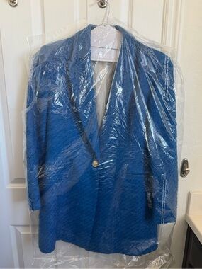 Zara Tweed Blue Textured Single-Button Coat